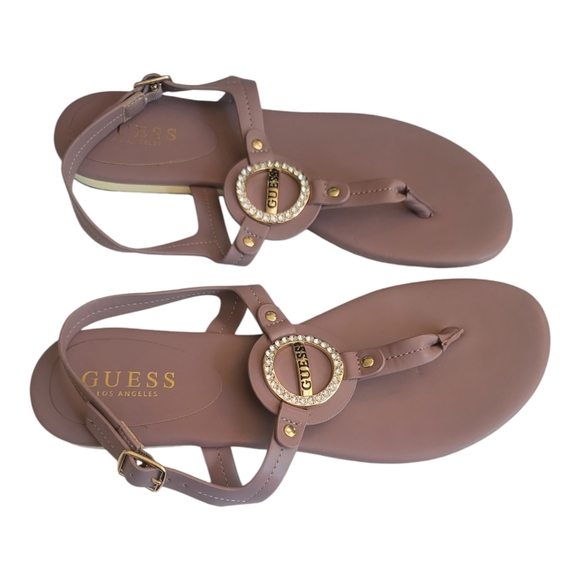 Guess Los Angeles Medna Rhinestone T-Strap Rose Gold Open Toe Sandal, Size 7M - Picture 14 of 15